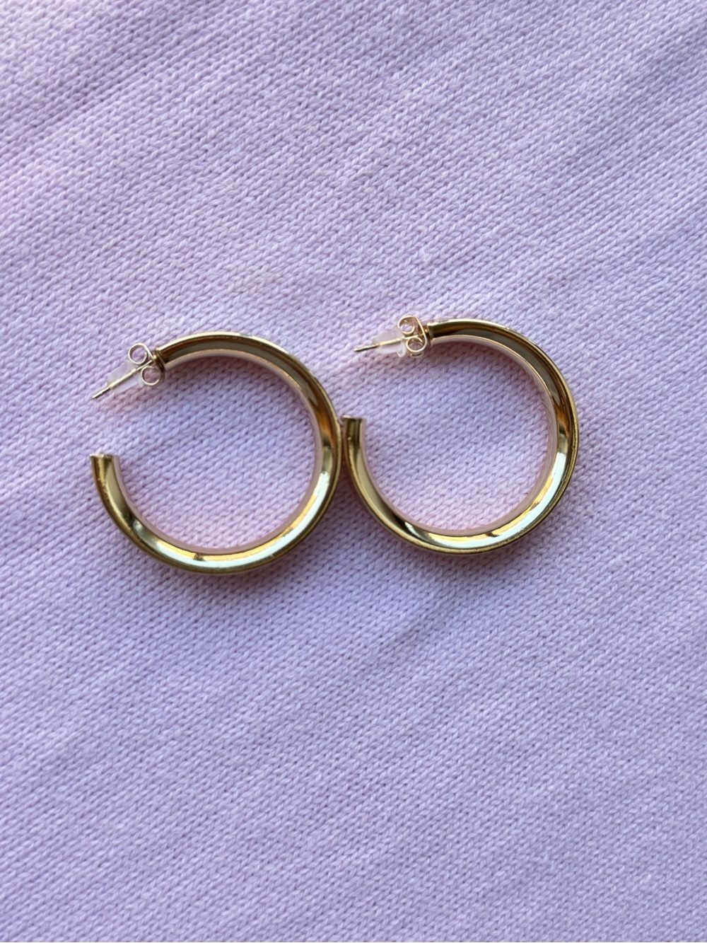 Polished Gold Tone Hoop Earrings — Sleek Everyday Hoops - Picture 1 of 5